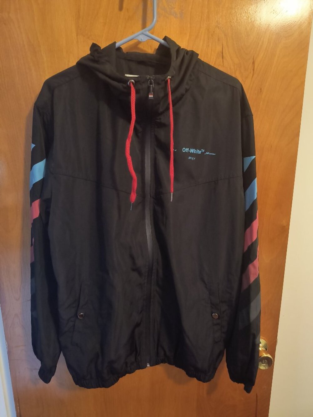 Men's Off-White Arrow Printed Lightweight Windbreaker Hooded Jacket Size 2XL